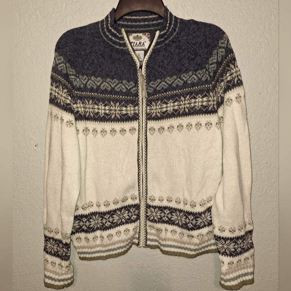 Tiara Sweaters - Tiara International Womens White Cardigan Zipper Mock Neck Long Sleeve Sweater M